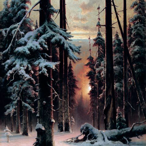 Ю.Ю.Клевер. Закат в еловом лесу. 1889 г. Холст, масло. 