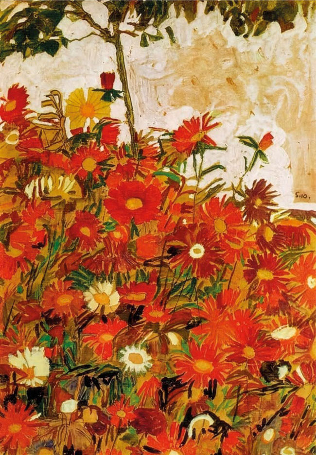 Эгон Шиле. Цветочное поле. 1910 г. Мел, пастель, гуашь. Частная коллекция